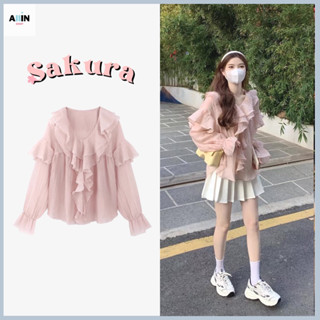 พร้อมส่ง🍬Sakura เสื้อแขนยาว สไตล์เกาหลี สีชมพุ