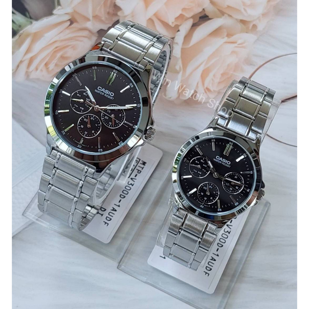 นาฬิกาคู่รัก Casio รุ่น MTP-V300D และ LTP-V300D นาฬิกาสายแสตนเลส - ของแท้ 100% รับประกันศูนย์ CMG 1ปี