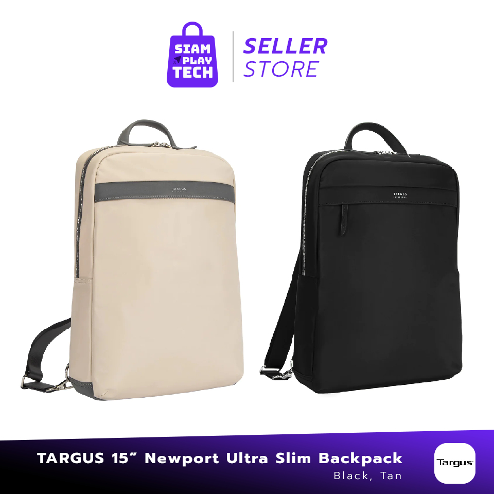 Targus Newport Ultra Slim Backpack (Black/Tan) กระเป๋าดีไซน์เรียบหรู กระชับระดับแบรนด์เนม