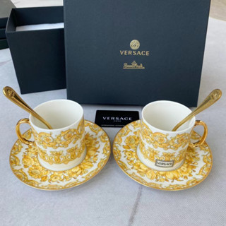 Versaces Small Yellow Flower Series Coffee Cup and Dish Set Premium Light Luxury Bone Porcelain Double Cup and Dish