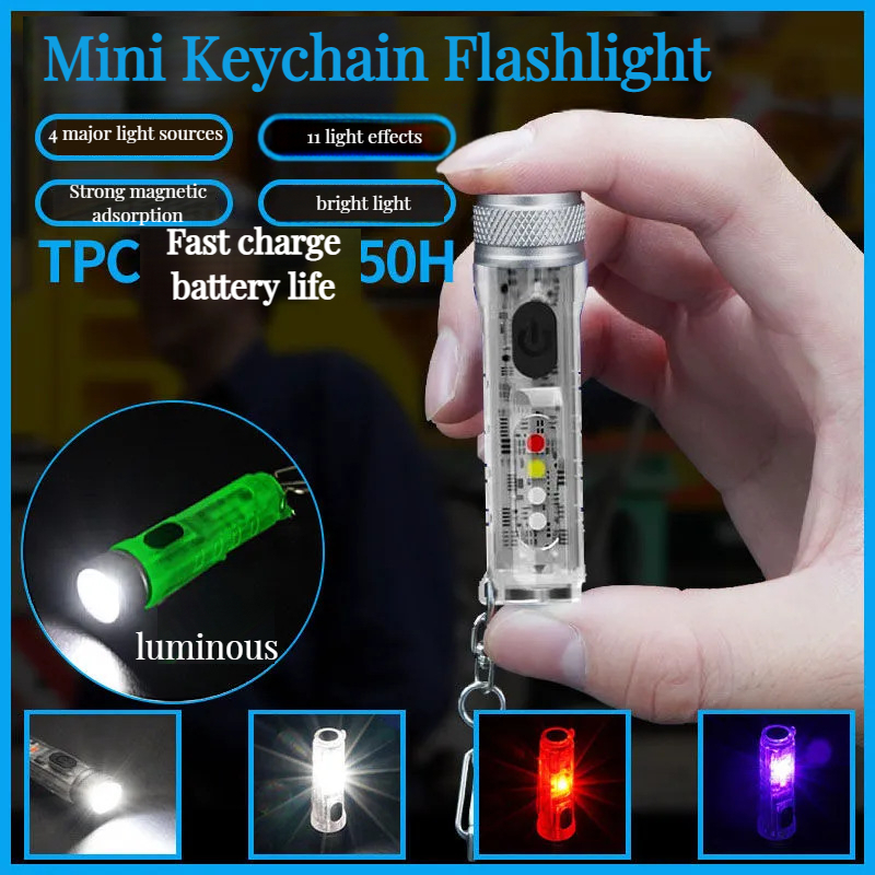 (จัดส่งในประเทศไทย) ใหม่กลางแจ้ง UV แบบพกพามินิไฟฉาย LED หมวกคลิปแสงสีแดงสีฟ้าสีขาวระเบิดไฟที่แข็งแรงซุปเปอร์สดใสกันน้ำมัลติฟังก์ชั่แม่เหล็กขนาดเล็กพวงกุญแจไฟ USB ชาร์จ