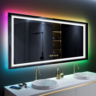 LUVODI กระจกห้องน้ำ RGB LED พร้อมไฟ Large Anti-Fog Dimmable Lighted Bathroom Vanity Mirror Colorful 8 Lights Memory