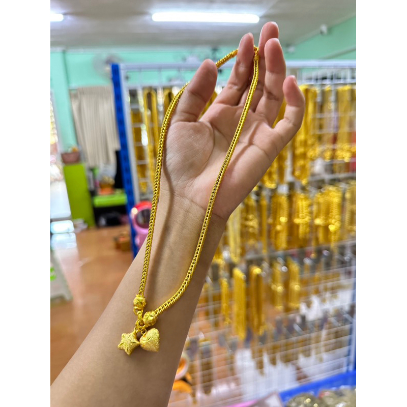 สร้อยสี่เสา จี้หัวใจดาว น้ำหนัก 1บาท (ตะขอมีตราปั้ม)