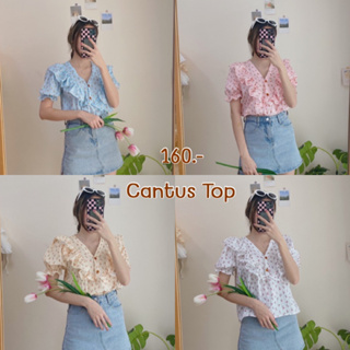 เสื้อแขนตุ๊กตาระบายคอ ลายดอกไม้น่ารัก Cantus Top