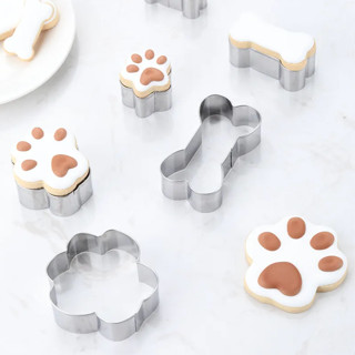 พิมพ์กดคุกกี้ Cookie Cutter เท้าน้องหมา แท่งกระดูก puppy footprint &amp; bone พิมพ์ฟองดอง ขนมปัง แซนวิช ผัก พิมพ์กดสแตนเลส