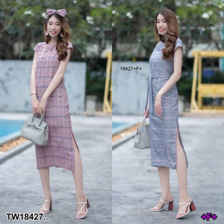 TW18427 ชุดเดรสทรงแขนล้ำ