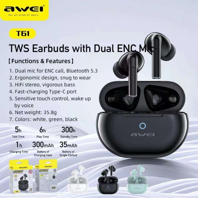 Awei T61 หูฟังบลูทูธไร้สาย ของแท้ 100% พร้อมส่งในไทย