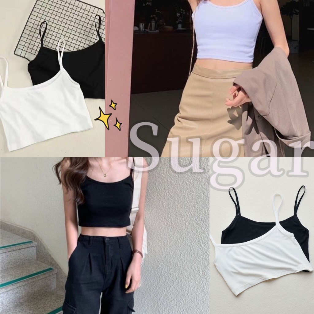 Sugar พร้อมส่ง เสื้อกล้าม สายเดี่ยว เสื้อครอป ผ้าคอตตอน ใส่สบาย(207)