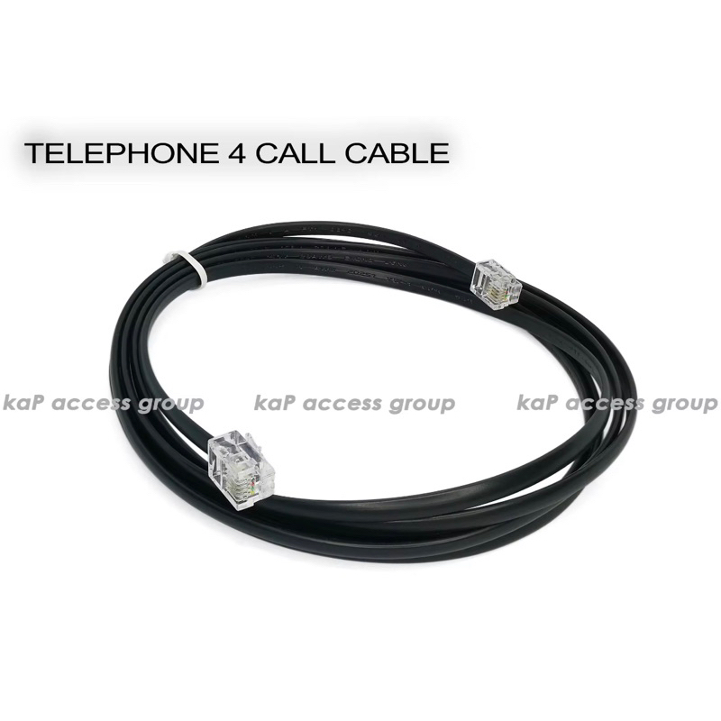 สายโทรศัพท์ tell สีดำ 4พิน 4C หัว RJ11 ( 6P4C ) telephone  ร่อง 4P4C เสียบสายโทรศัพท์บ้าน ลิ้นชักเก็บเงิน สายสัญญาณ