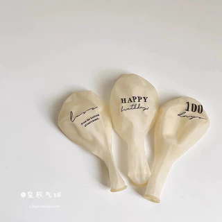 ☁️ ลูกโป่งยางสีขาว ลูกโป่งยางใส วันเกิด สกรีนลายมินิมอลขนาด 10-12นิ้ว(1คู่)