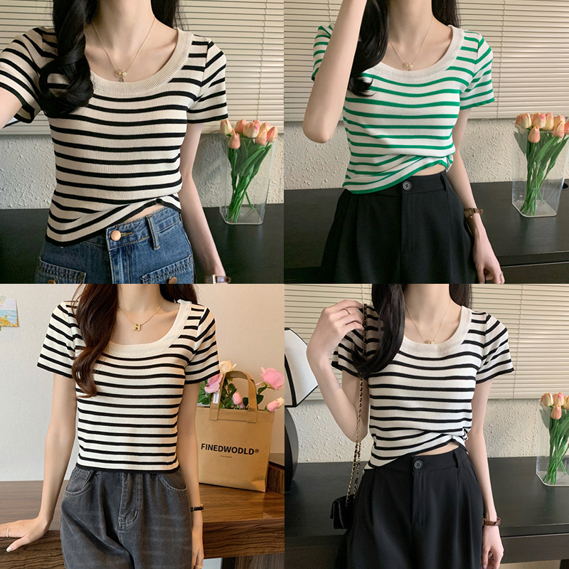 ❤สีสวยมากๆ❤เสื้อยืดลายทาง ส่งไวจากไทย