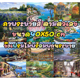 รูปวาดรวมลาย2 ขึงเฟรมไม้ HOME DIY สินค้าอยู่ไทยพร้อมส่ง ภาพระบายสีตามตัวเลข ขนาด40x50cm ขึงเฟรมไม้!! goodboss89