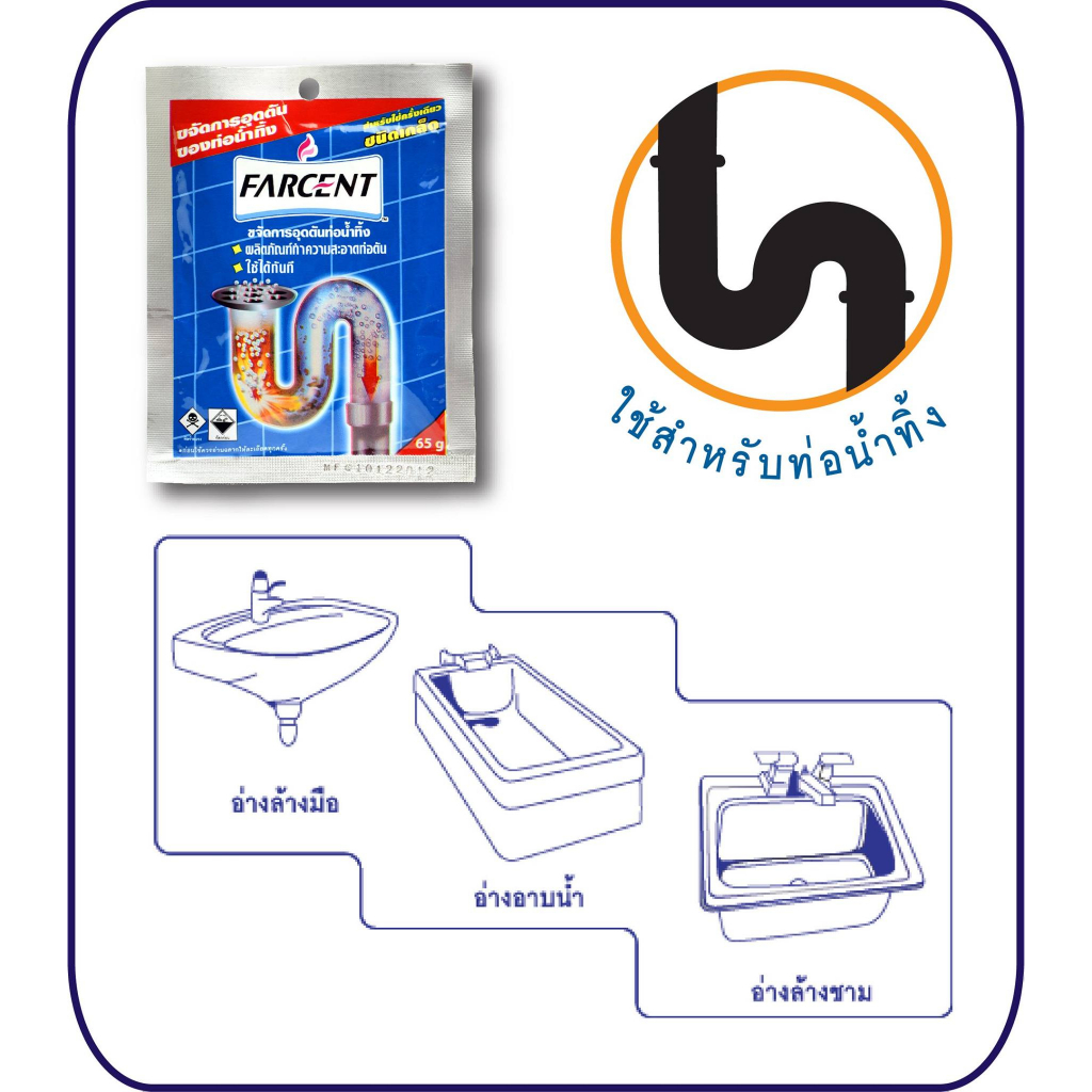 [ล้างท่อตัน]  Farcent เกล็ด ขจัดท่อตัน ดับกลิ่น แบบซอง 65g แบบขวด 375g - รูปที่ 2