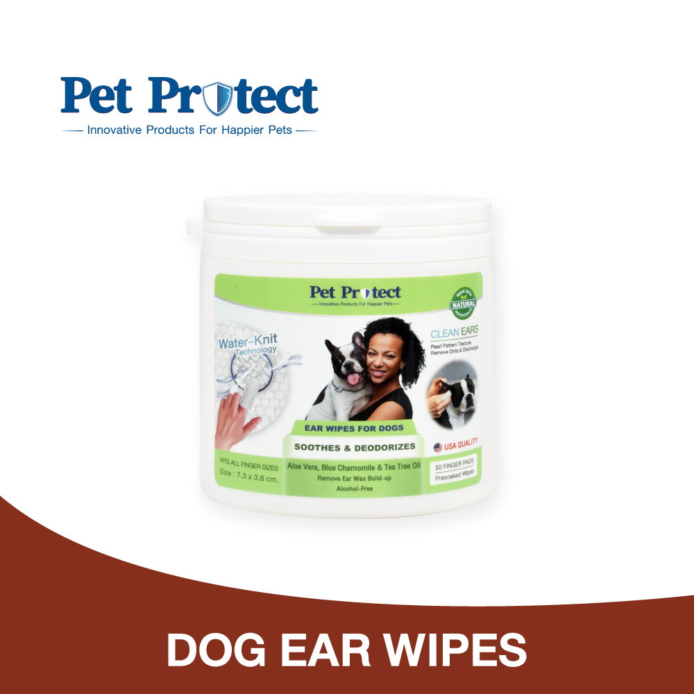 [48358] Pet Protect Dog Ear Wipes ผ้าเปียกเช็ดหูสุนัข รุ่นสวมนิ้ว ช่วยลดอาการอักเสบและคัน ลดกลิ่นเหม็น (50ชิ้น/แพ็ค)