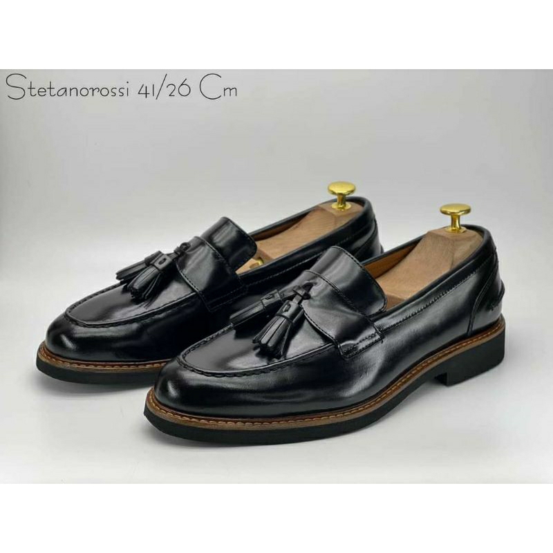 รองเท้าหนัง Loafer Stetanorossi Shoes Collection Tasse Loafers หนังสีดำ