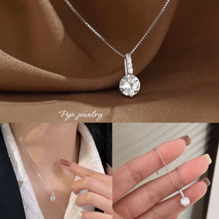 PYN jewelry สร้อยคอฝังเพชร 1 กะรัต เงินแท้ 92.5% ชุบทองคำขาว-A5257