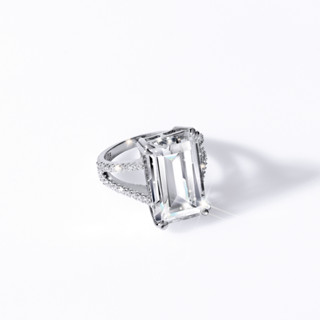 SWAN - Emerald Double Claw Ring แหวนเงินแท้ แหวนเพชรทรงเหลี่ยม ฝังเพชรคิวบิกเซอร์โคเนีย cubic zirconia