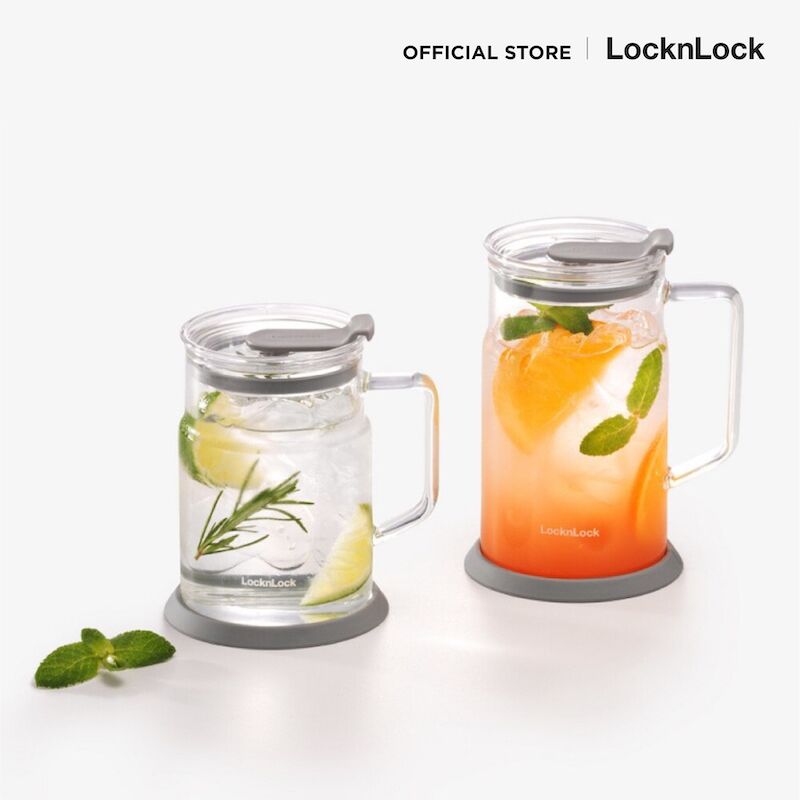 LocknLock แก้วน้ำมีหูพร้อมฝา Metro Glass Mug ความจุ 560 ml. รุ่น LLG6000