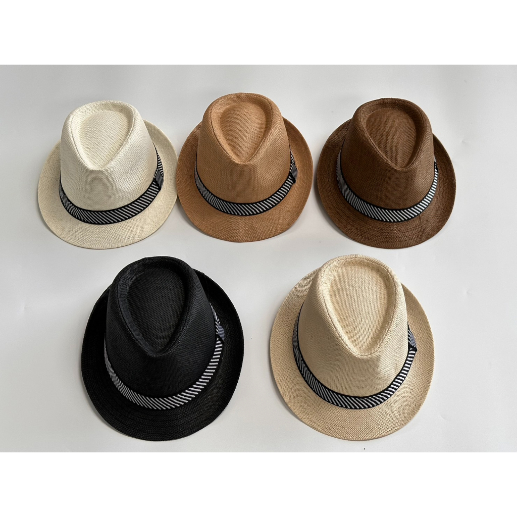 หมวกสาานทรงปานามาใบเล็ก คาดลายขวางพร้อมส่ง B028