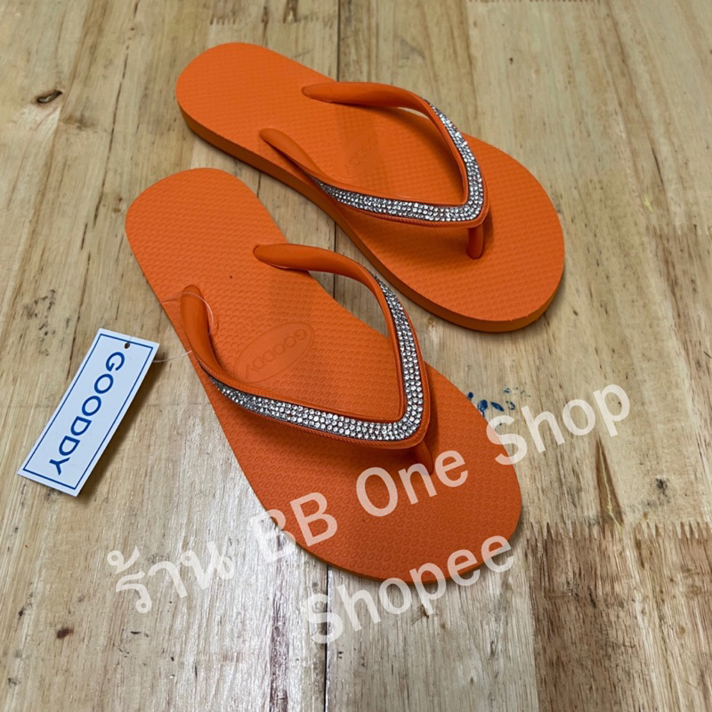 Gooddy - คีบเพชรสีส้ม รองเท้าแตะผู้หญิง (A01) - สินค้าพร้อมส่ง นุ่ม เบา ใส่สบาย