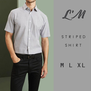 [โค้ดส่วนลด LMOF380 ลด15%] LM Mens style เสื้อเชิ้ตลายริ้ว ทางลง เสื้อเชิ้ตผู้ชาย 6 สีพีช ฟ้าอ่อน ฟ้ายีนส์ เขียว เทา