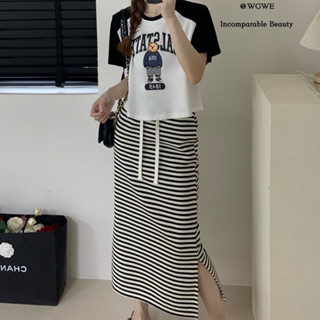 Striped skirt กระโปรงลายทางผ่าข้างเก๋ๆ ต้องมีเก็บแล้วค่าา