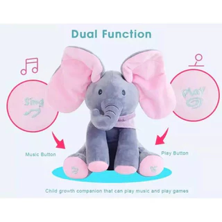ตุ๊กตาช้างจ๊ะเอ๋ เพลงไทย เพลงอังกฤษ พูดตามได้ มีให้เลือก 2ระบบ ระบบใส่ถ่านกับระบบชาร์จ เปิดตาปิดตา ทุกเพศทุกวัย