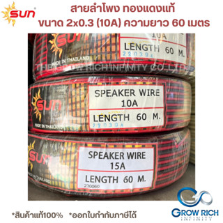 สายลำโพง สายดำเเดง Speaker Wire 2x0.3 10A / 15A 20awg ความยาว 60 เมตร สายลำโพงดำแดง 10A / 15A 60ม. SUN ทองแดงแท้