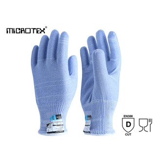 ถุงมือกันบาดสีฟ้า MICROTEX® รุ่น Blue CUT5 Turn | กันคมมีด | สัมผัสอาหารได้