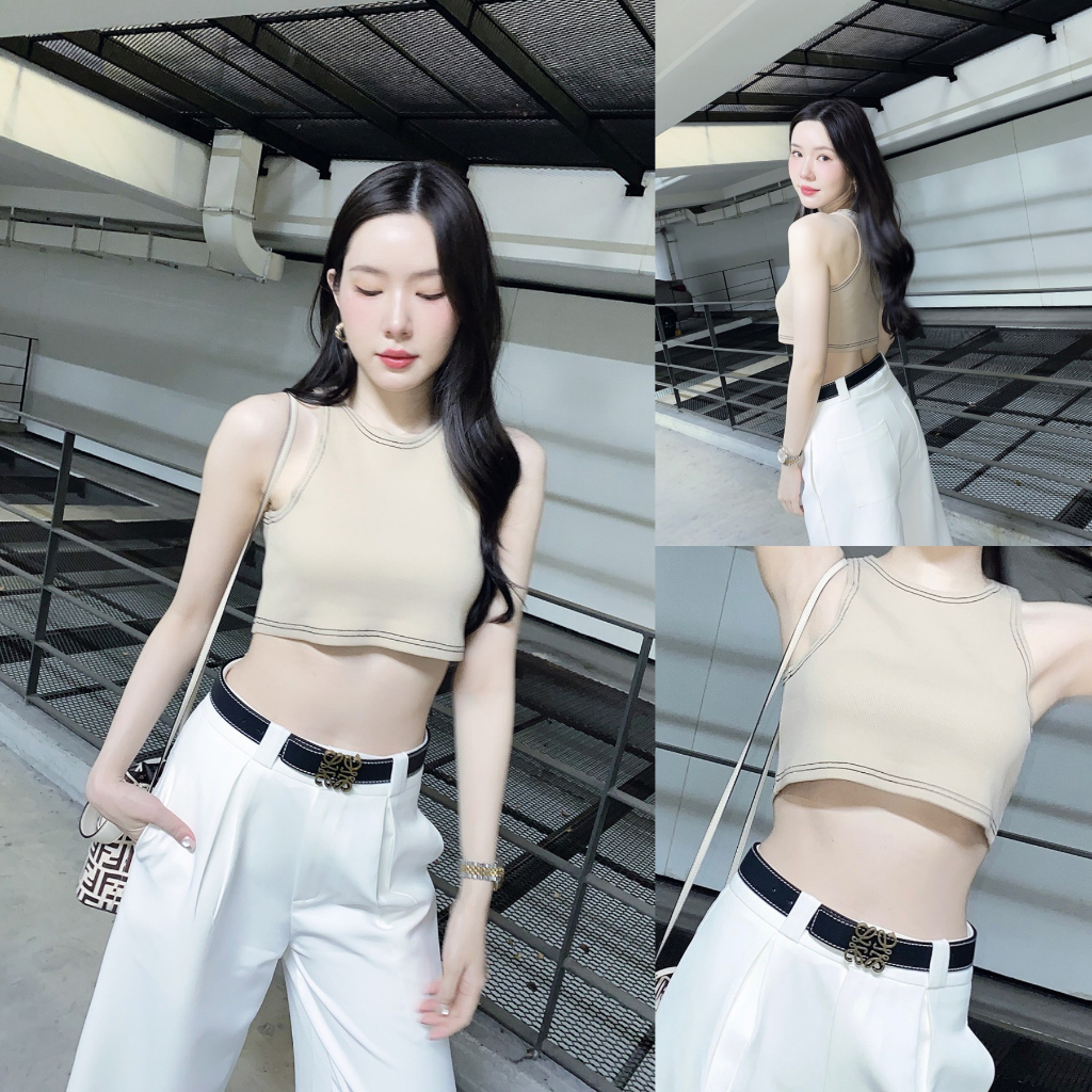 SLYQ CINNAMON RIBBED SLEEVELESS TOP เสื้อครอปแขนกุดผ้าร่องเนื้อหนา