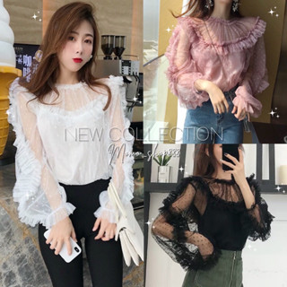 🍁พร้อมส่ง🍁งานbigsizeอก-46" เสื้อผ้ามุ้งฟรุ้งฟริ้งลายจุด เสื้อฟรุ้งฟริ้งอลังออกงานสไตล์เกาหลี