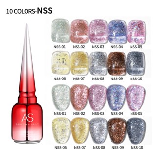 สีทาเล็บเจล สีกากเพรช As (รหัส NSS)เนื้อกากเพรชแน่น เซ็ต 10 สี แถมชาร์จฟรี