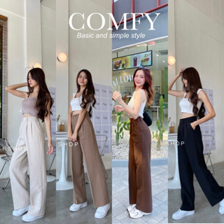 โค้ด🎈 HELLOSIS9 ลด 15%Comfy กางเกงผ้าเอวสูง กางเกงขากระบอก เอวกระดุมจีบหน้า โทนสีมินิมอลใส่ง่าย แมทซ์ง่ายใส่ได้บ่อย