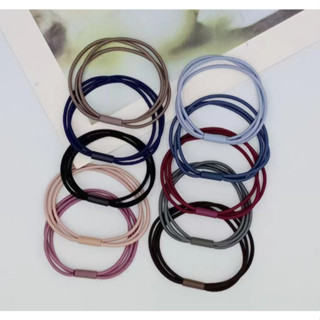 rubber band ยางมัดผม 3สายใน1เส้น สีพื้น ยืดหยุ่นสูง สไตล์เกาหลี สำหรับผู้หญิง