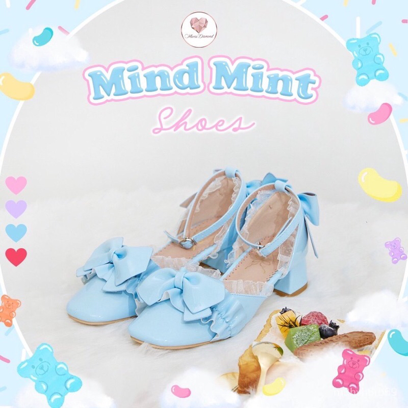 Maria Diamond Brand:Mind Mint Jelly Shoes🦋 รองเท้ารัดส้นสไตล์โลลิต้า สีฟ้า  สีสดใส 38/Used/ไม่มีกล่องแบรน🌷