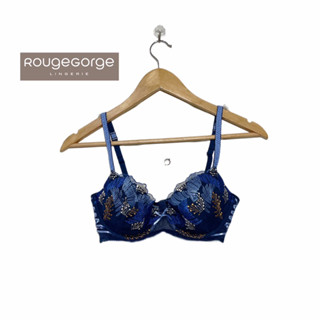 Rouge Gorge(รูจ จอร์จ)Braแบรนด์ดังจากฝรั่งเศสเสื้อชั้นในลูกไม้สีน้ำเงินลายดอกฟองน้ำไม่หนา Sexy มาก ของใหม่ 70C