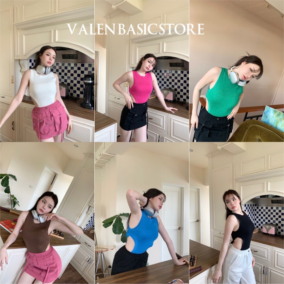 พร้อมส่ง VALEN BASIC STORE 🎀🌈 เสื้อกล้ามไหมพรม เว้าช่วงเอว