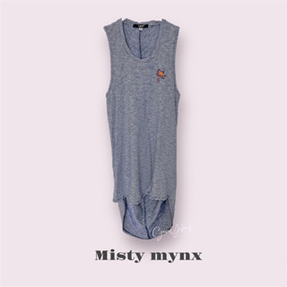 [ส่งต่อ] Misty mynx แท้💯 เดรสกล้ามลายทาง ปักต้นมะพร้าวตรงอก (สีกรม)