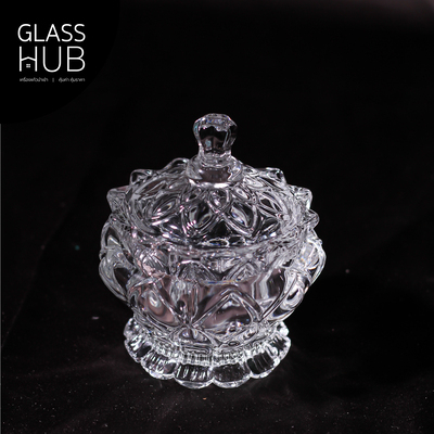 GLASS HUB - TG1003 - โถแก้วเล็ก ลายคริสตัล เจียระไน มีฝาปิด