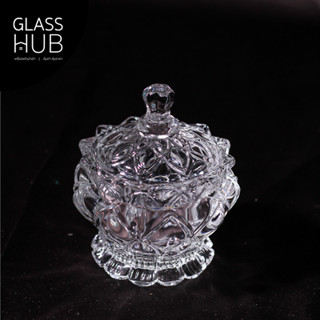 GLASS HUB - (LYNX) - LOTUS JAR TG1003 - โถแก้วเล็ก ลายคริสตัล เจียระไน มีฝาปิด