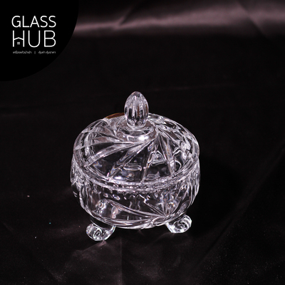 GLASS HUB - PEACOCK SP559-B1 - ชามโบว์แก้ว พร้อมฝา ดีไซน์สวยหรู ลายคริสตัล แฮนด์เมด เนื้อใส