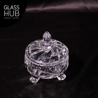 GLASS HUB - ( AMORN )  PEACOCK SP559-B1 - ชามโบว์แก้ว พร้อมฝา ดีไซน์สวยหรู ลายคริสตัล แฮนด์เมด เนื้อใส