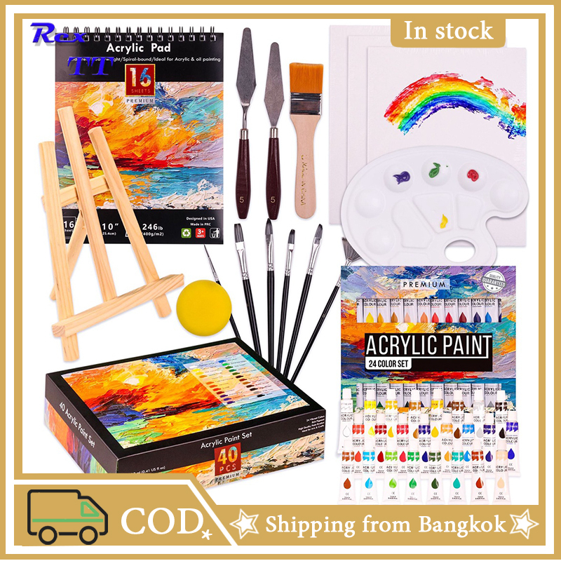 Rex TT New 40 PCS acrylic paint set art acrylic painting brush 24 colors 12ml acrylic paint