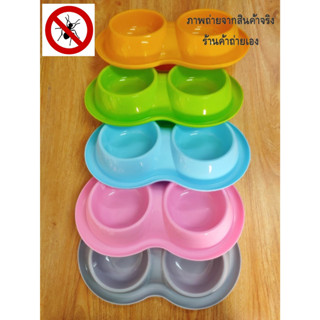 MJ_SHOP ชามอาหารกันมดทรงกลม สำหรับสุนัขและแมว 2 หลุม