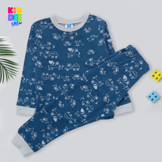 KiddeeCrew ชุดนอนเด็กสีฟ้าลายรถเส้นขาว เหมาะสำหรับอายุ 1-12 …
