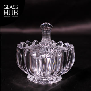 GLASS HUB( AMORN )  MAX JENOVA 12100 - ชามโบว์แก้ว พร้อมฝา ดีไซน์สวยหรู ลายคริสตัล แฮนด์เมด เนื้อใส