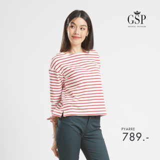 GSP เสื้อยืด เสื้อยืดผู้หญิง Blouse เสื้อยืดแขนยาวลายริ้วสีแดง Lucky Stripes (PYARRE)