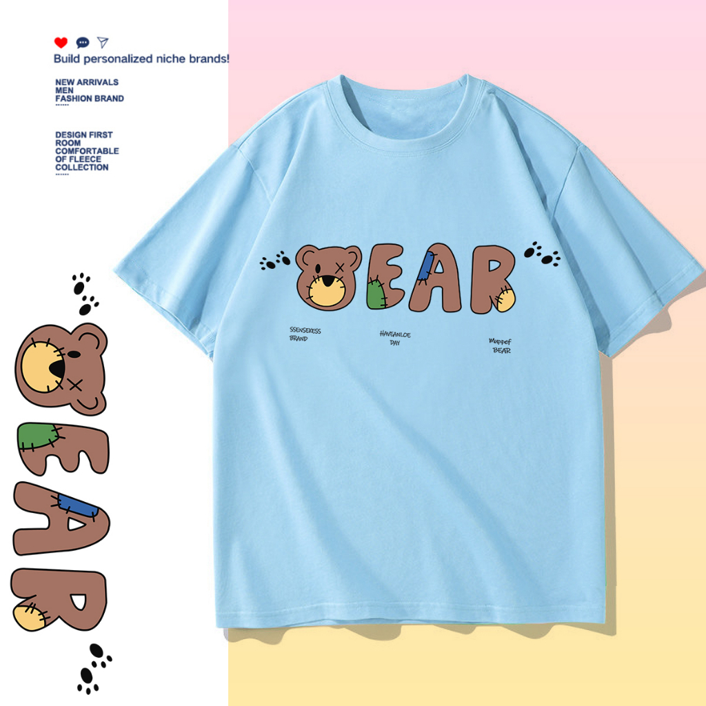D444  (พร้อมส่ง）เสื้อยืดแขนสั้ง สำหรับชายและหญิง.ลายแฟชั่งนานาชาติ ใส่เทียวออกกำลังกายได้