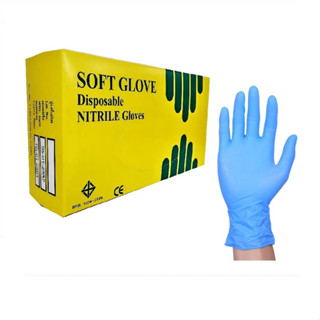 ถุงมือยางไนไตร SOFT GLOVE สีฟ้า (Disposable Nitrile Glove) แพค 100 ชิ้น/กล่อง. SIZE L