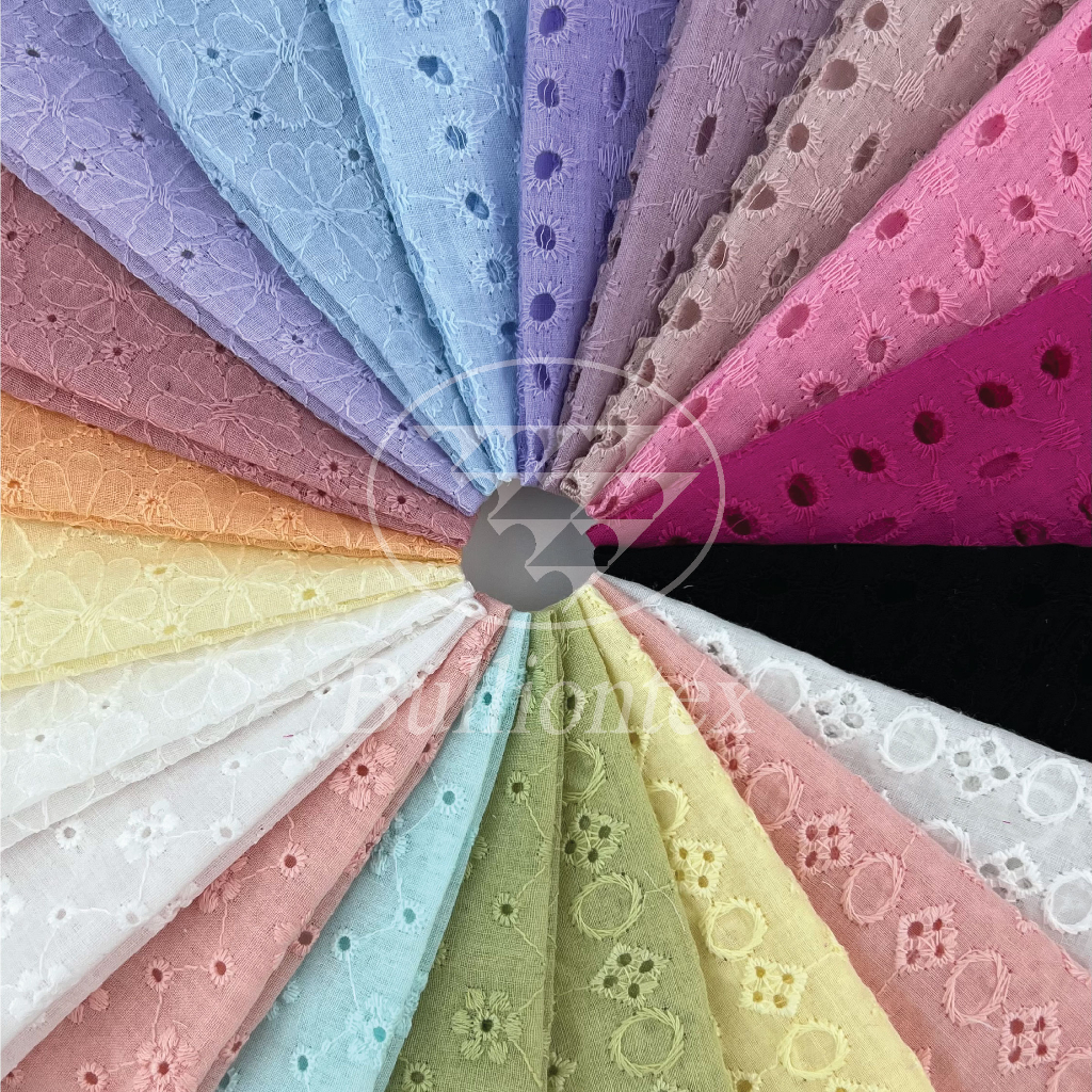 ผ้าคอตตอนปักฉลุ Katan Embroidery ลายผ้าสวย เก๋ ทันสมัย ใส่สบาย ไม่ระคายเคือง ขนาด 1 หลา พร้อมส่ง